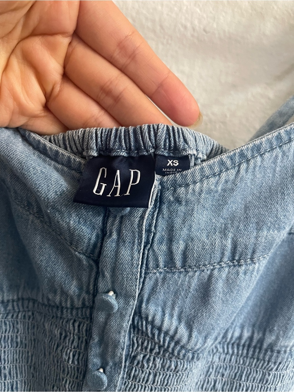 GAP 100% Cotton Denim Midi Dress with Smocked Bodice - Picture 5 of 6